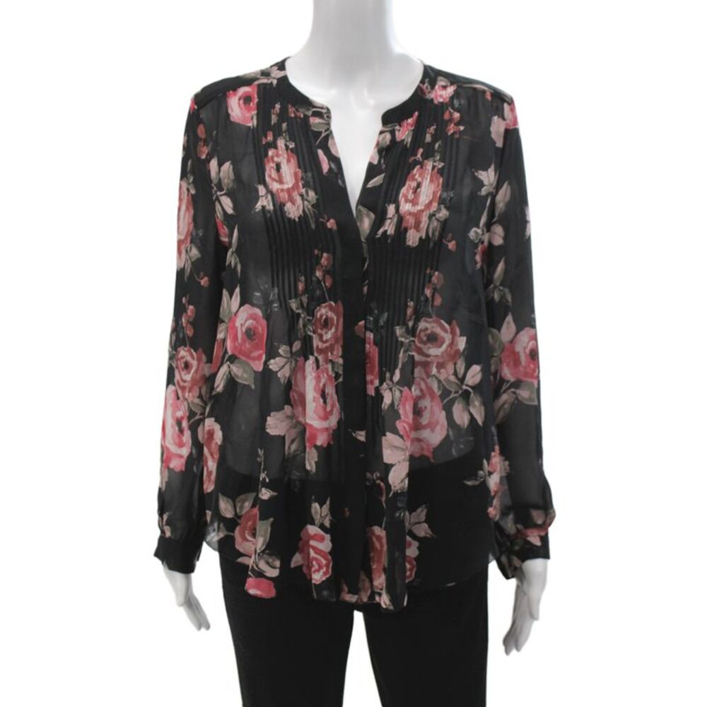 Joie Womens Silk V Neck Long Sleeve Basic Blouse Black Size S
